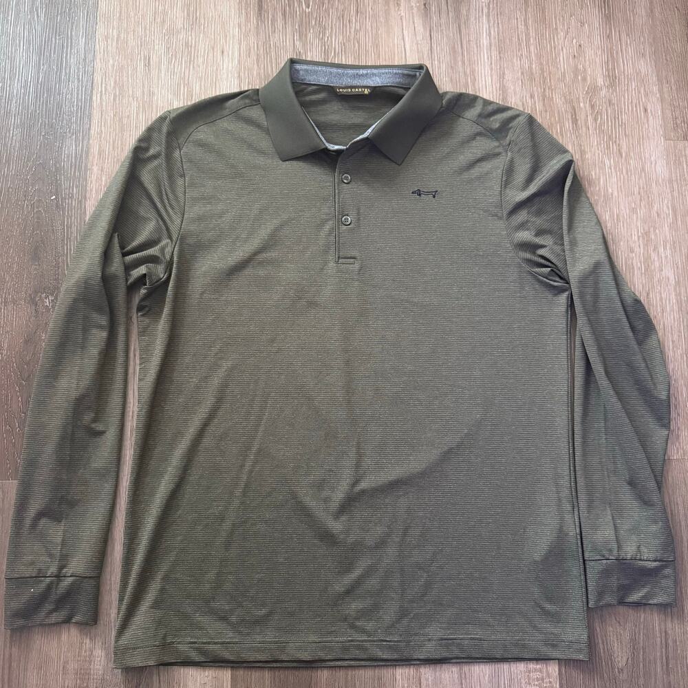 Louis Castel Men’s Green Striped Long Sleeve Athletic Golf Polo sz 105 US L